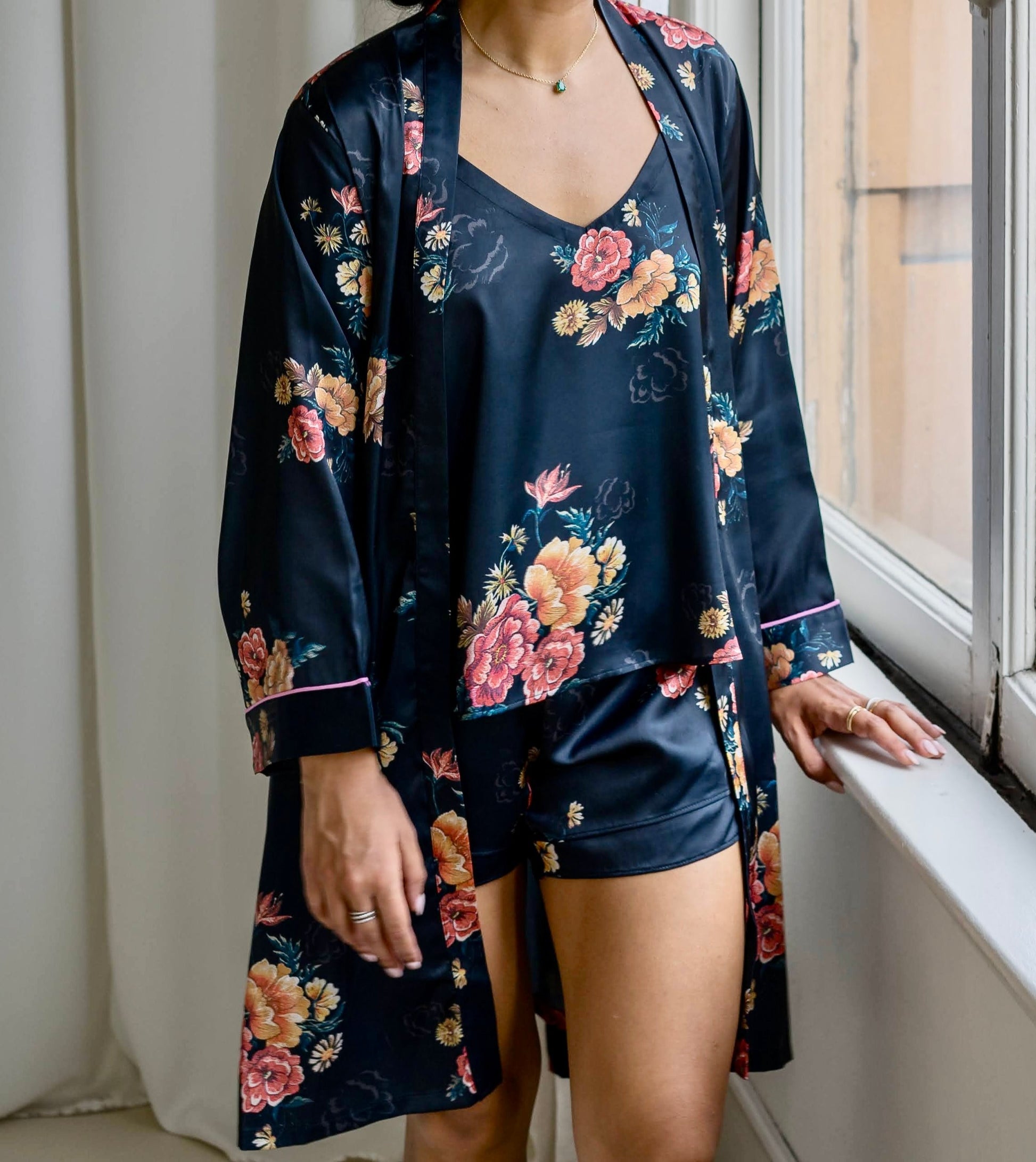 Floral Short Pajama Set | Navy Blue Pajama Set | RANI