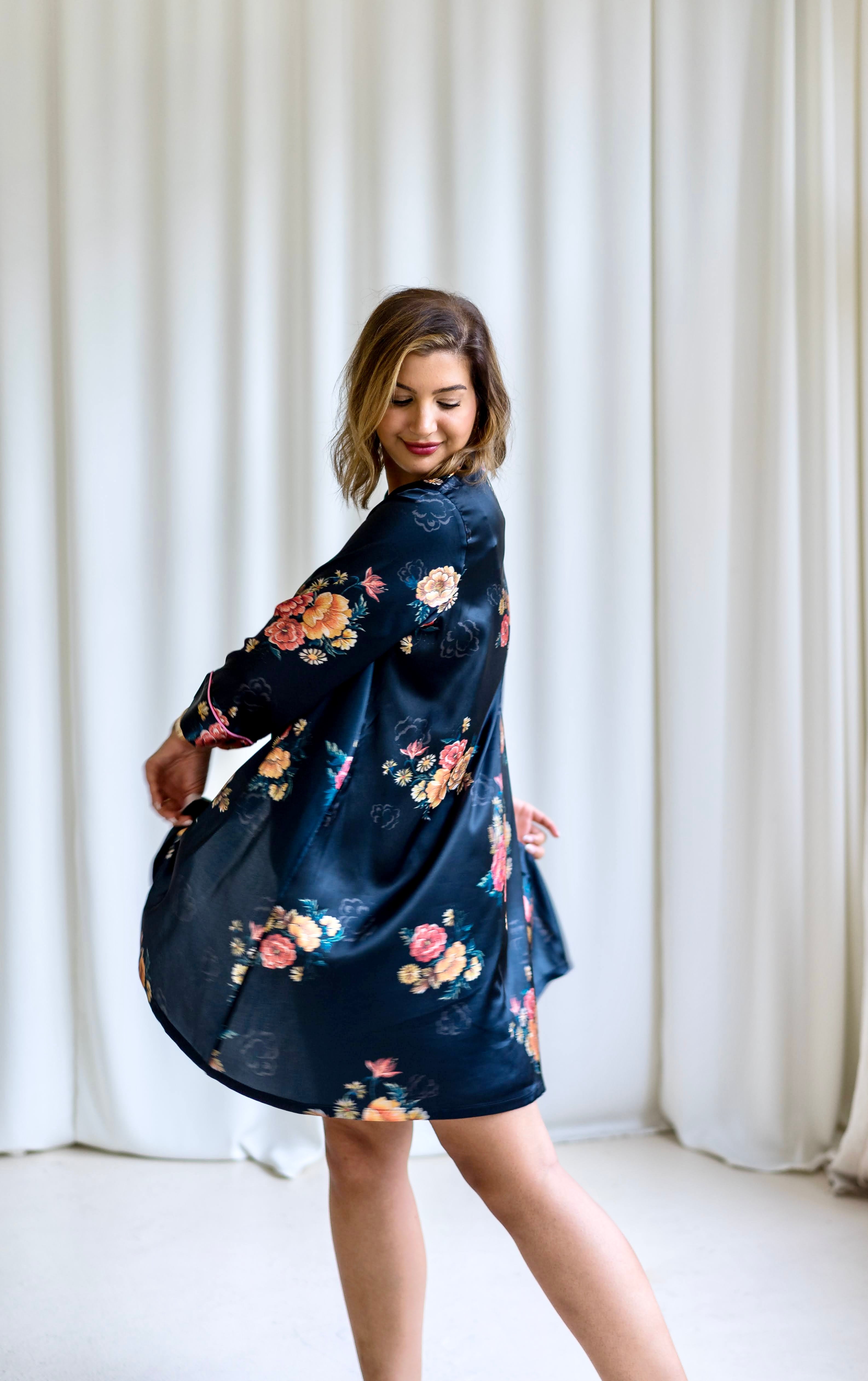 Floral Satin Robe | Women's Silk Robe | RANI